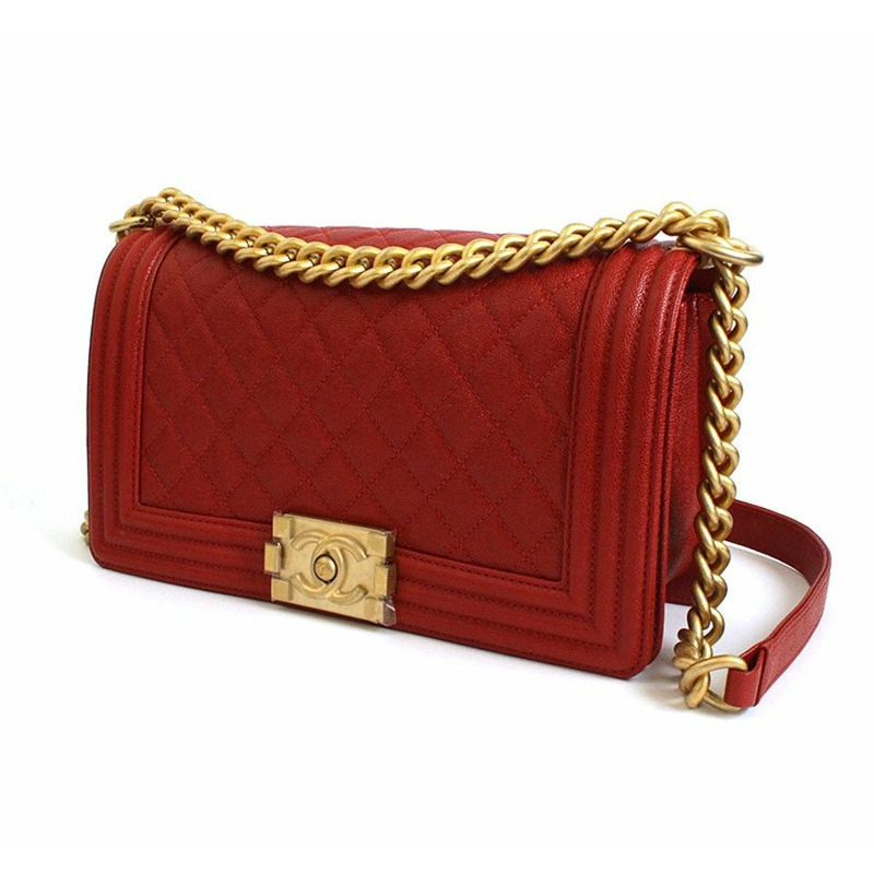 【包稅】CHANEL Boy 中型魚子醬紅金色調斜背包 27 系列-1