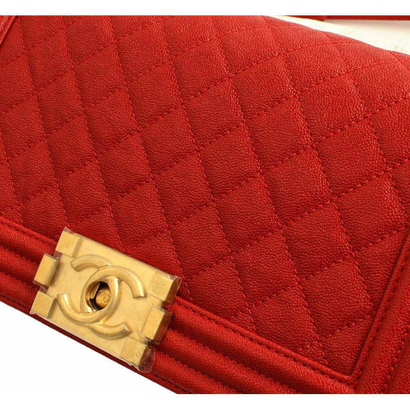 【包稅】CHANEL Boy 中型魚子醬紅金色調斜背包 27 系列-5