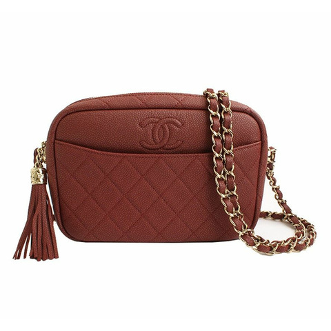 CHANEL 玫瑰棕色軟魚子醬金色五金相機斜背包 26 系列