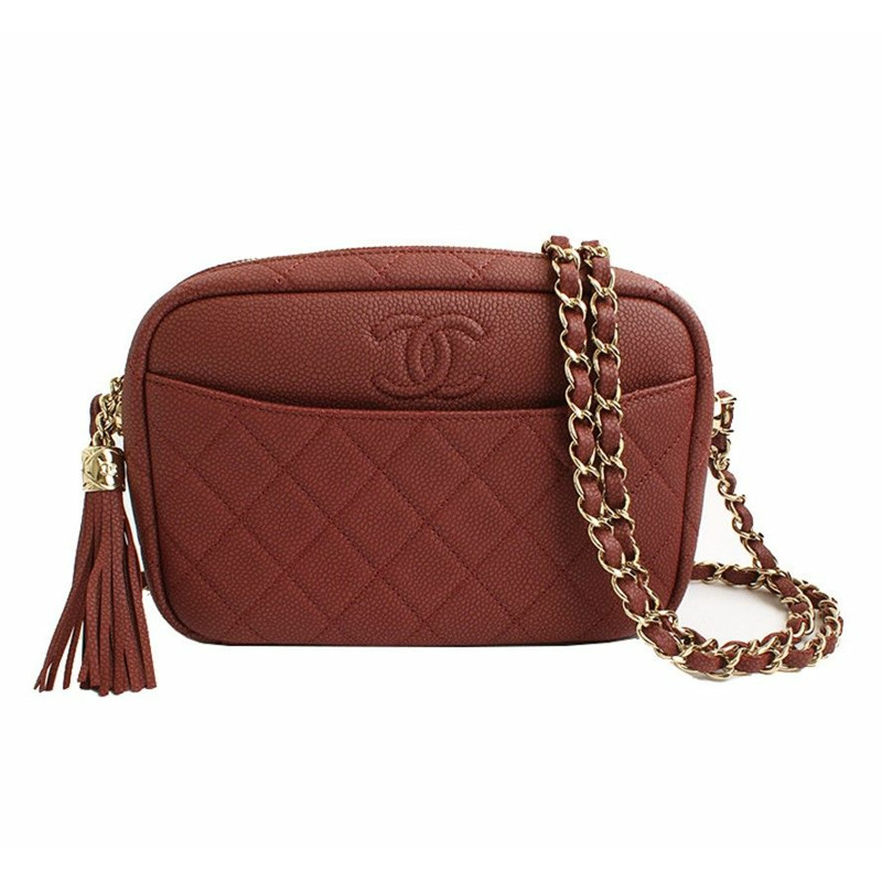 【包稅】CHANEL 玫瑰棕色軟魚子醬金色五金相機斜背包 26 系列-0