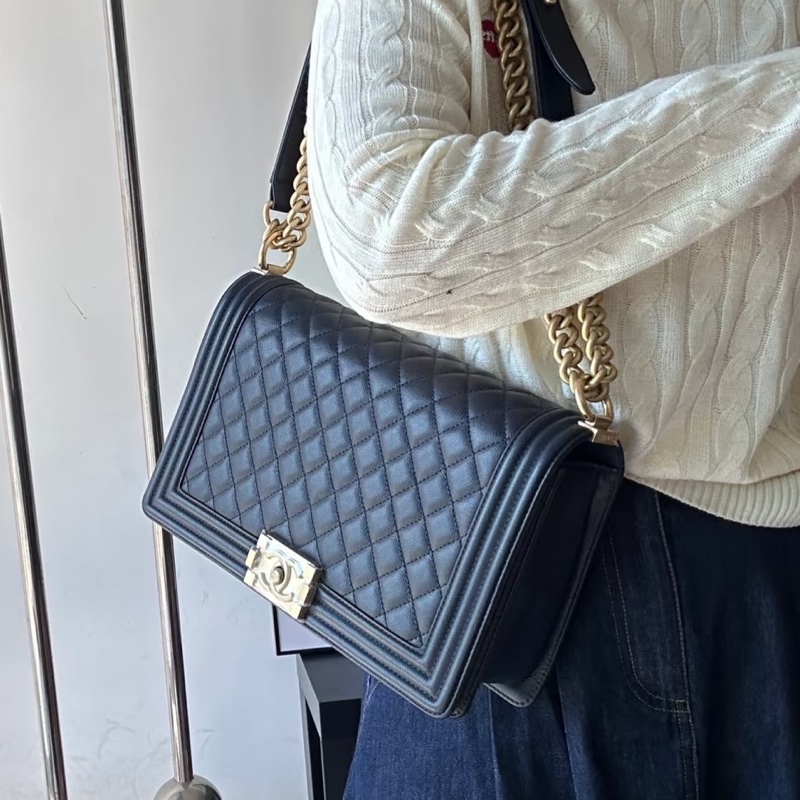 最便宜😍巨划算99新🆕Chanel黑金大號leboy菱格紋肩背包單肩斜挎包-1