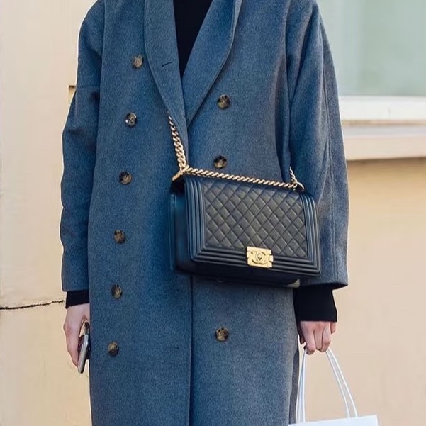 最便宜😍巨划算99新🆕Chanel黑金大號leboy菱格紋肩背包單肩斜挎包-3