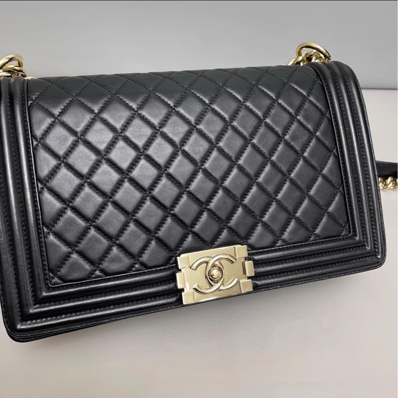 最便宜😍巨划算99新🆕Chanel黑金大號leboy菱格紋肩背包單肩斜挎包-10