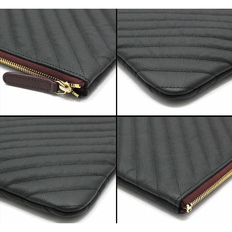 【包稅】CHANEL 黑色霧面魚子醬人字紋手拿包（大）-7