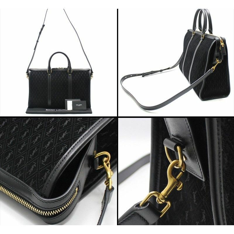 【包稅】SAINT LAURENT 黑色麂皮印花中型旅行袋/單肩包-5
