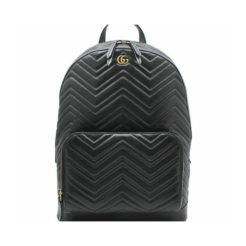 【包稅】GUCCI 黑色馬特拉塞凸紋 V 型 Marmont 背包 523405-0