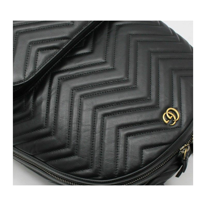 【包稅】GUCCI 黑色馬特拉塞凸紋 V 型 Marmont 背包 523405-3