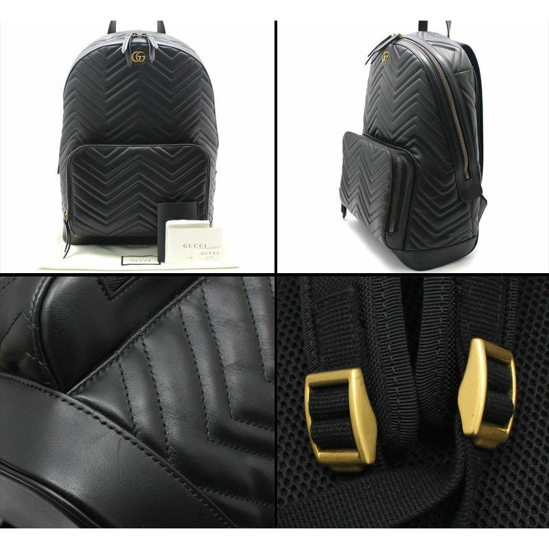 【包稅】GUCCI 黑色馬特拉塞凸紋 V 型 Marmont 背包 523405-5