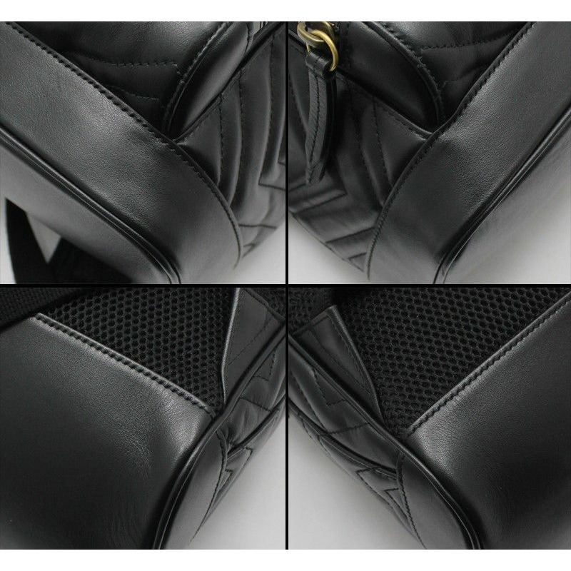 【包稅】GUCCI 黑色馬特拉塞凸紋 V 型 Marmont 背包 523405-6