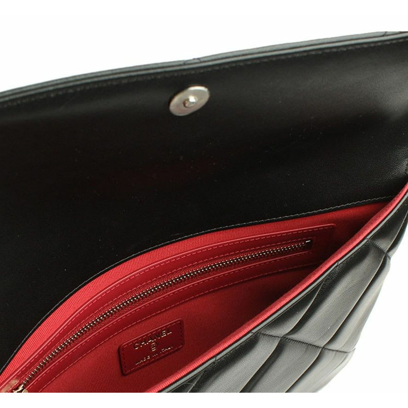 【包稅】CHANEL 19號銀色五金黑色羊皮絎縫翻蓋手拿包 31-4