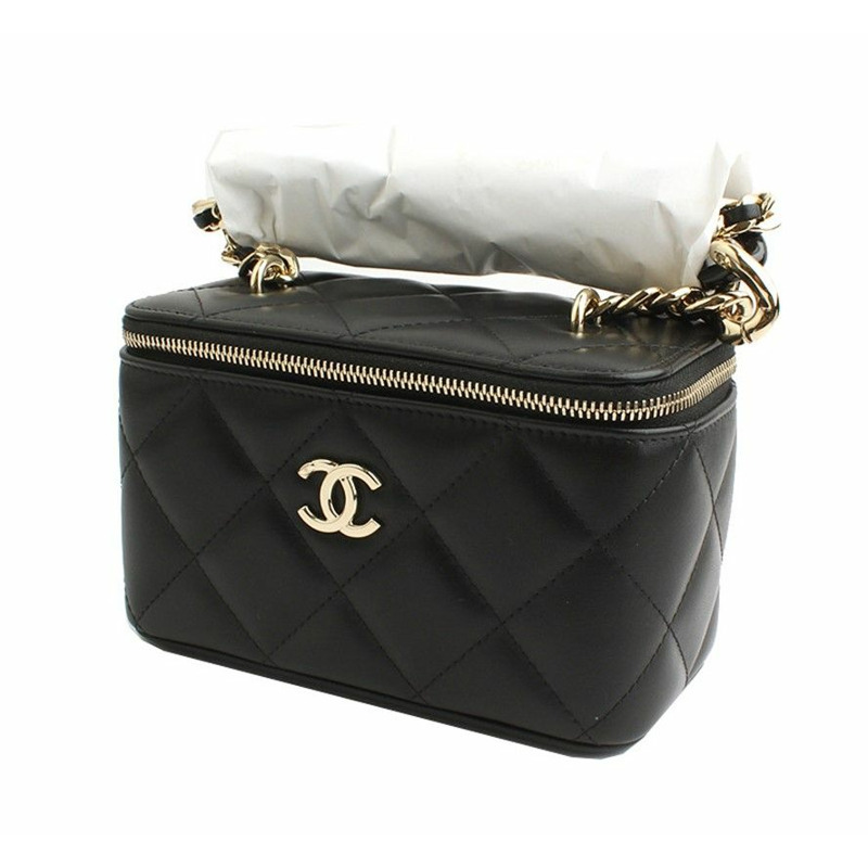 【包稅】CHANEL Vanity 化妝黑色羊皮金斜背包 31-1