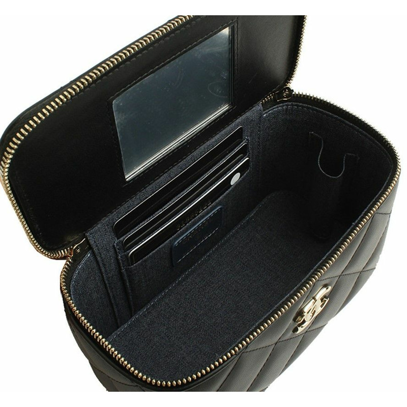 【包稅】CHANEL Vanity 化妝黑色羊皮金斜背包 31-4