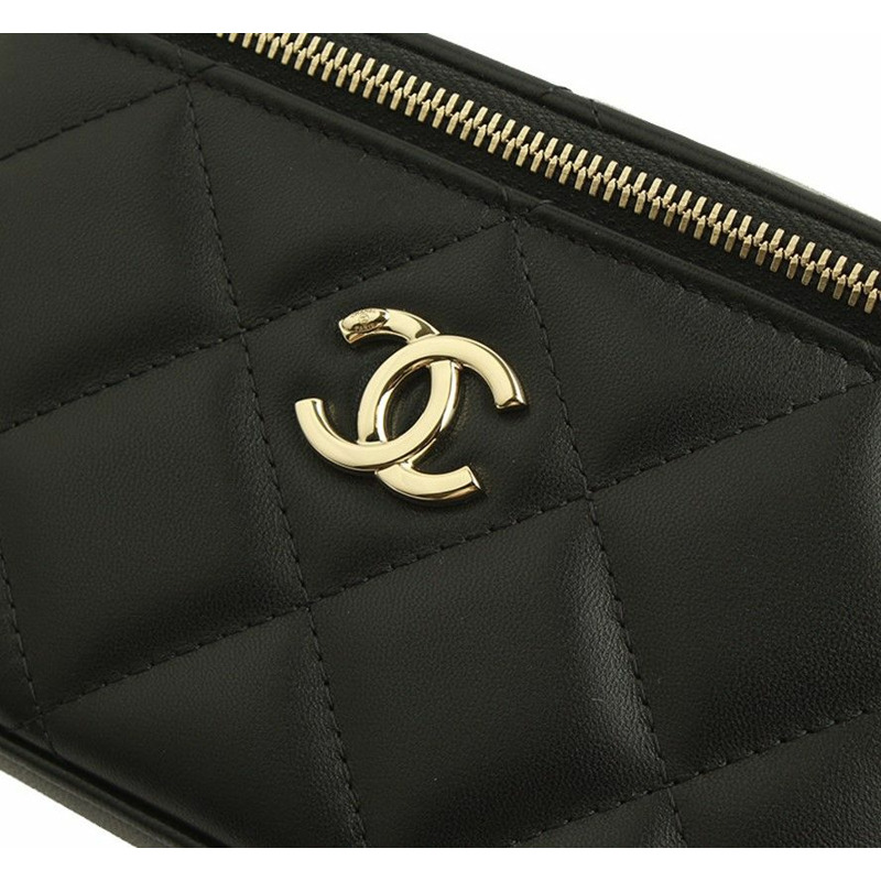 【包稅】CHANEL Vanity 化妝黑色羊皮金斜背包 31-5