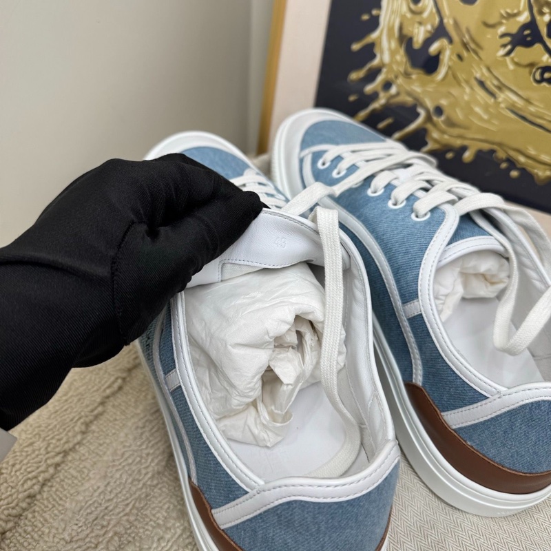 99新Hermes/愛馬仕  男款低幫休閒鞋帆布鞋藍色牛仔拼皮運動鞋板鞋 小logo43碼-2