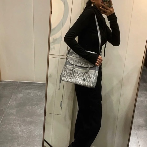 DIOR 淺灰色老花郵差肩背斜背包28*26*12 98新配件塵袋