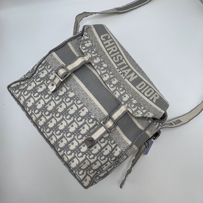 DIOR 淺灰色老花郵差肩背斜背包28*26*12 98新配件塵袋-5