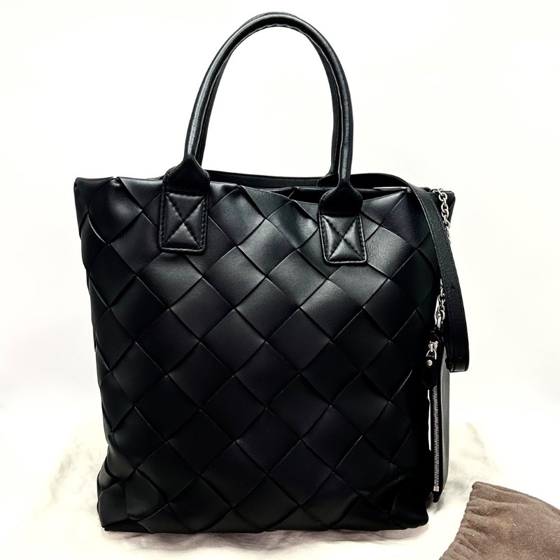 BV 黑色編織子母手提水桶包 29*32*14 98新配件塵袋-1