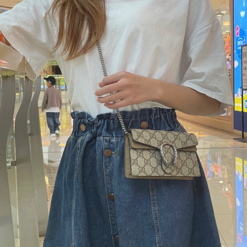 GUCCI老花mini酒神單肩斜挎鏈條包 99新 16.5*10*3.5配件:盒子塵袋-0