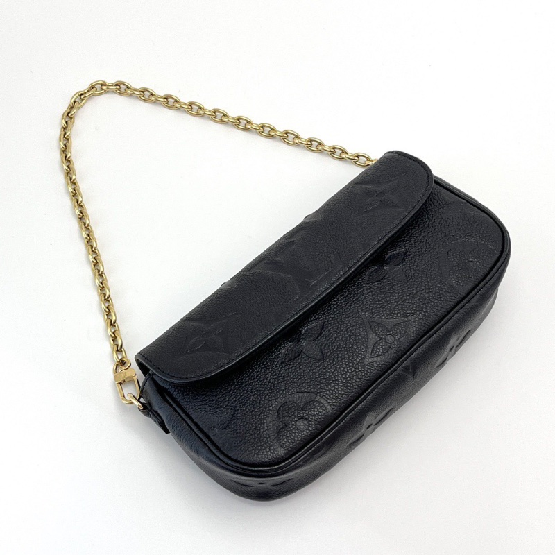 LV/路易威登Ivy全皮黑色壓花手提肩背鏈條包98新23*12*4配件塵袋盒子-5