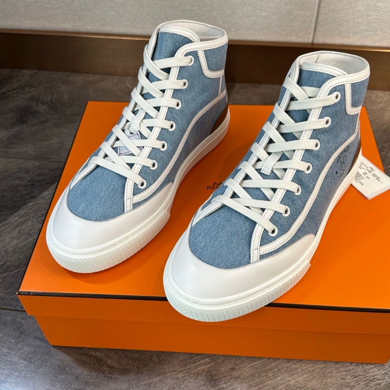 閒置新 Hermes 愛馬仕 Get Up 棕尾H logo牛仔帆布高幫板鞋 42碼-0