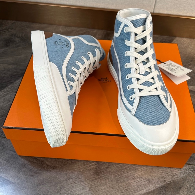 閒置新 Hermes 愛馬仕 Get Up 棕尾H logo牛仔帆布高幫板鞋 42碼-1