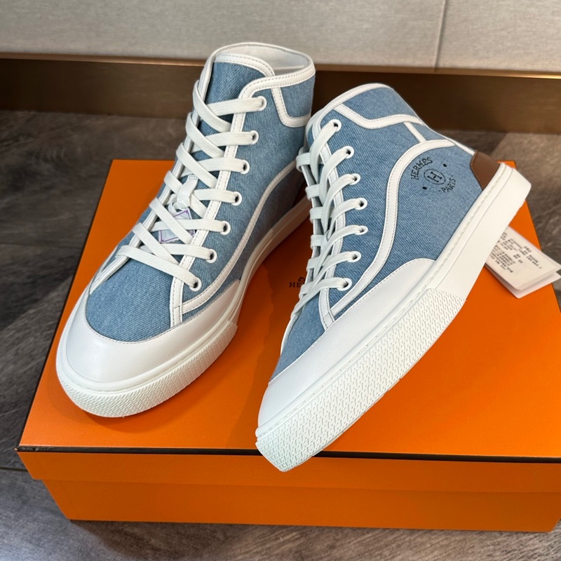 閒置新 Hermes 愛馬仕 Get Up 棕尾H logo牛仔帆布高幫板鞋 42碼-2