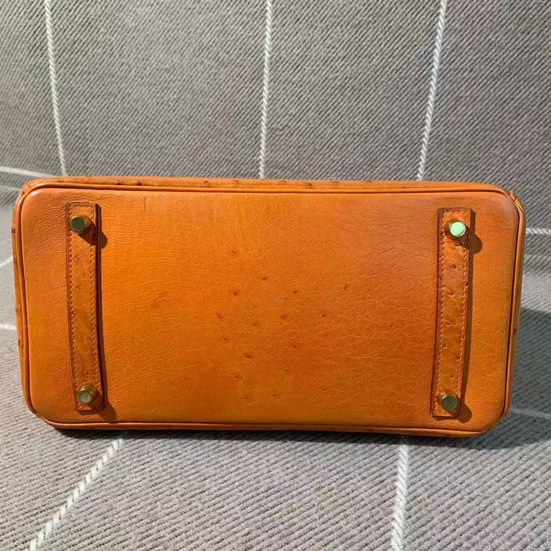 二手Hermes愛馬仕birkin30橘色鴕鳥皮金扣F刻，邊角輕微護理，配件塵袋鎖鑰匙-4