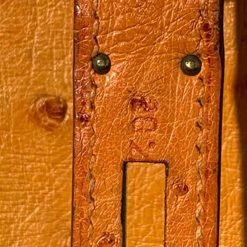 二手Hermes愛馬仕birkin30橘色鴕鳥皮金扣F刻，邊角輕微護理，配件塵袋鎖鑰匙-6