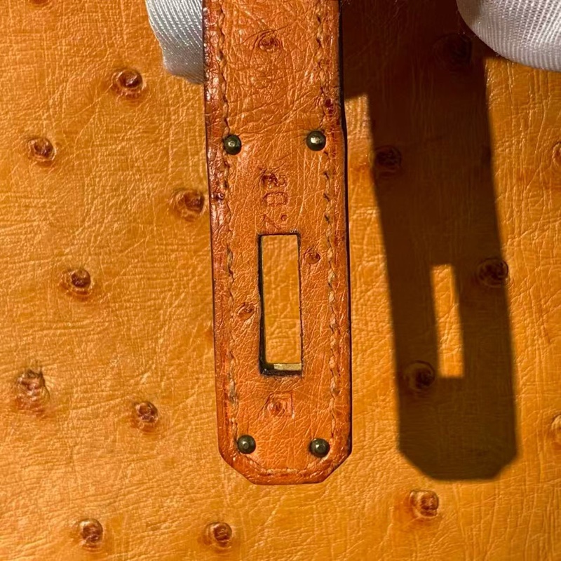 二手Hermes愛馬仕birkin30橘色鴕鳥皮金扣F刻，邊角輕微護理，配件塵袋鎖鑰匙-7