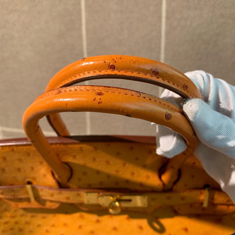 二手Hermes愛馬仕birkin30橘色鴕鳥皮金扣F刻，邊角輕微護理，配件塵袋鎖鑰匙-8