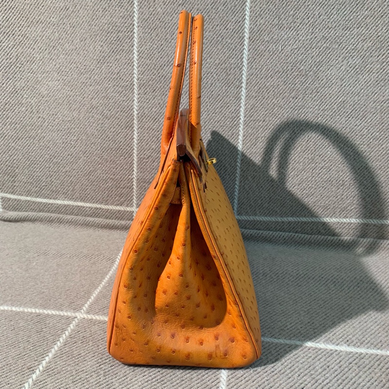 二手Hermes愛馬仕birkin30橘色鴕鳥皮金扣F刻，邊角輕微護理，配件塵袋鎖鑰匙-9