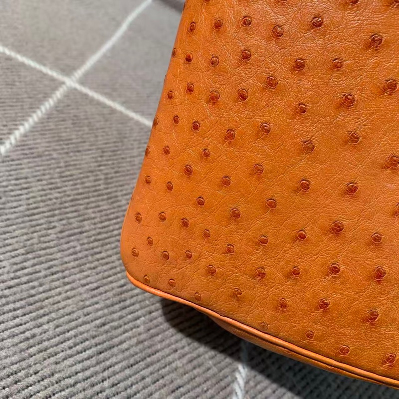 二手Hermes愛馬仕birkin30橘色鴕鳥皮金扣F刻，邊角輕微護理，配件塵袋鎖鑰匙-10