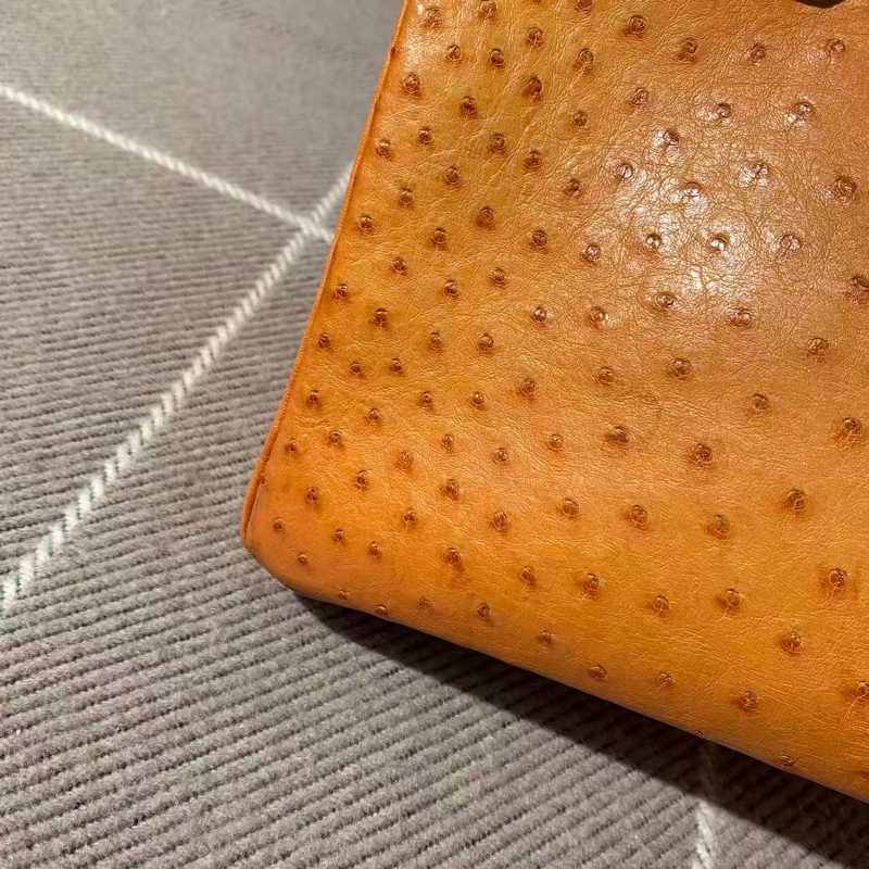 二手Hermes愛馬仕birkin30橘色鴕鳥皮金扣F刻，邊角輕微護理，配件塵袋鎖鑰匙-11