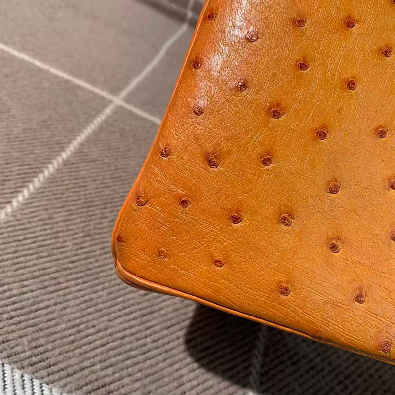 二手Hermes愛馬仕birkin30橘色鴕鳥皮金扣F刻，邊角輕微護理，配件塵袋鎖鑰匙-12