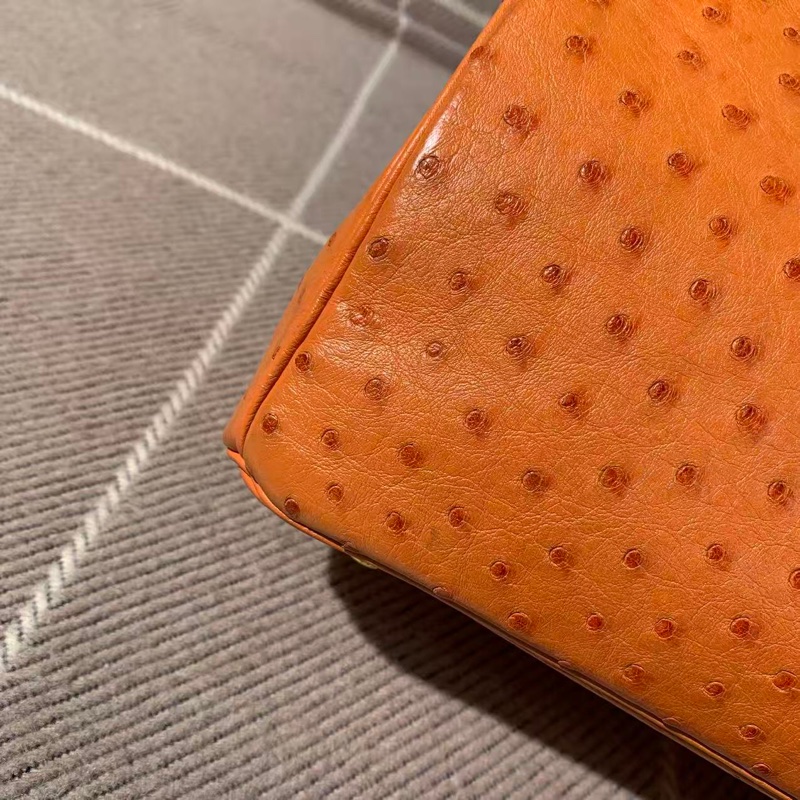 二手Hermes愛馬仕birkin30橘色鴕鳥皮金扣F刻，邊角輕微護理，配件塵袋鎖鑰匙-13