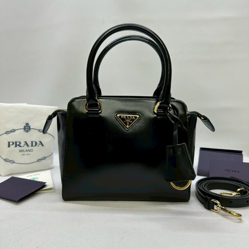 PRADA Vitello亮面皮革迷你手提包-0