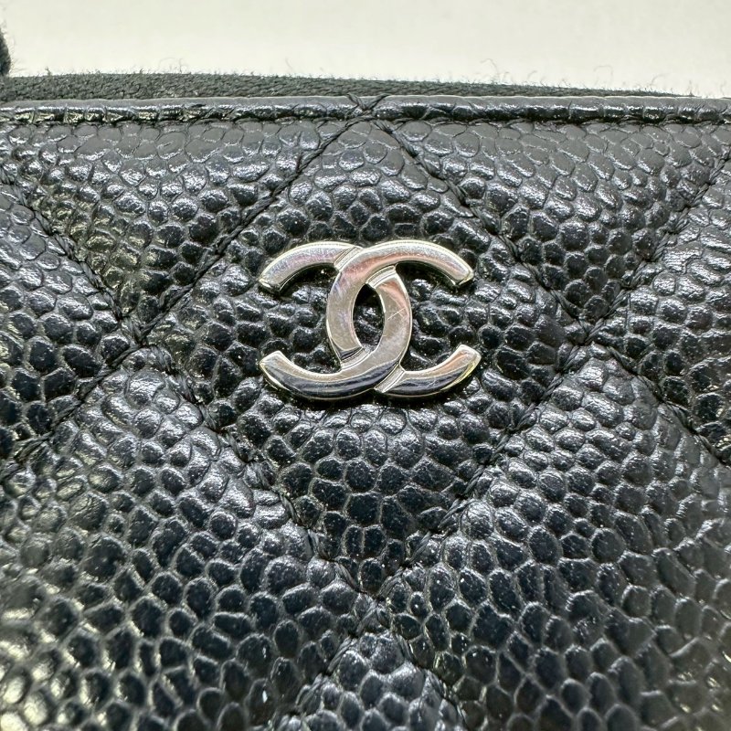 CHANEL 黑銀荔枝牛拉鍊零錢包-7