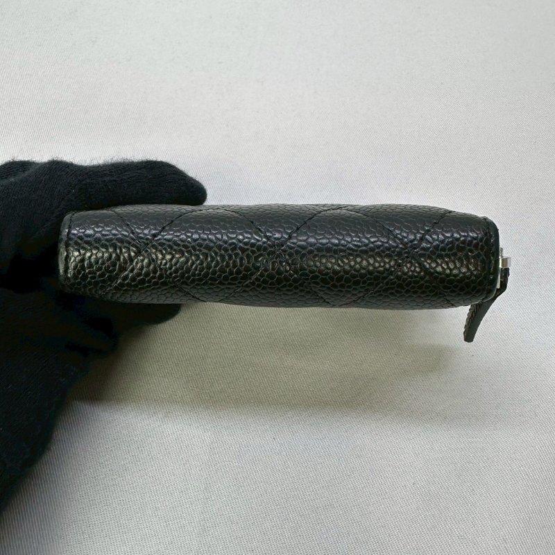 CHANEL 黑銀荔枝牛拉鍊零錢包-8