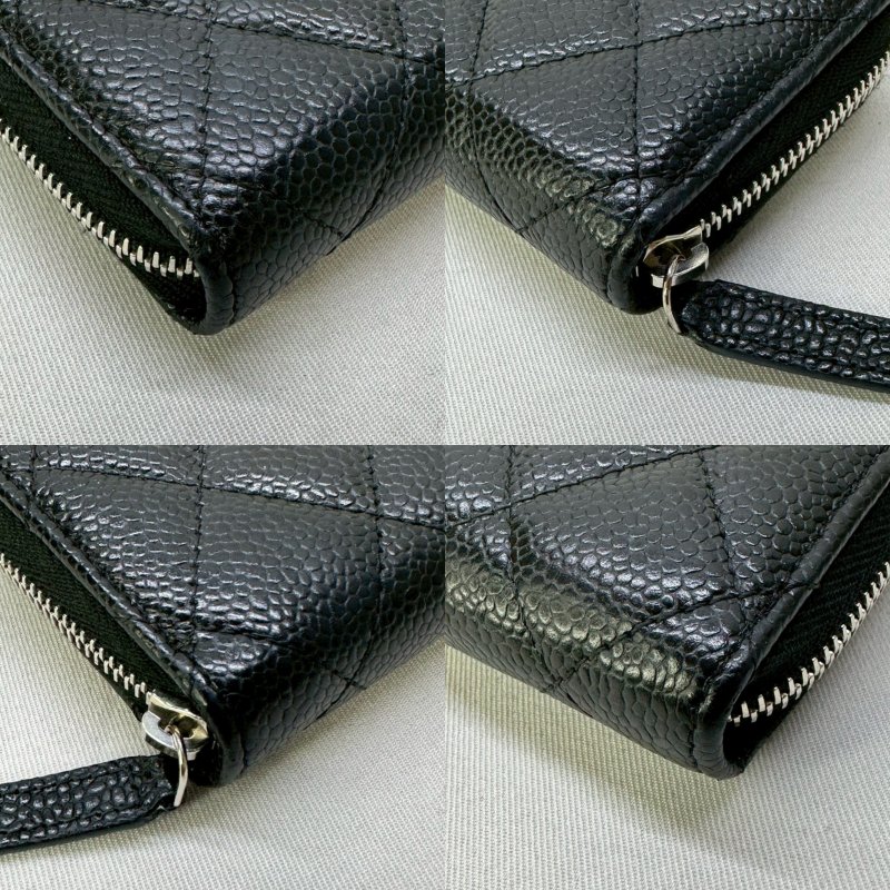 CHANEL 黑銀荔枝牛拉鍊零錢包-9