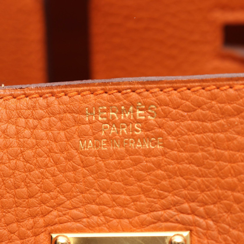 愛馬仕 Birkin 單肩包 H Taurillon Clemence Potiron 橙色 二手 GHW-3