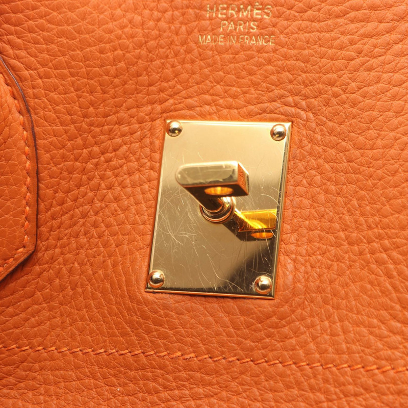 愛馬仕 Birkin 單肩包 H Taurillon Clemence Potiron 橙色 二手 GHW-10