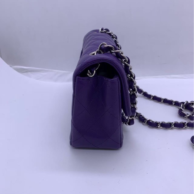 Chanel香奈兒cf大mini紫色羊皮鏈條包銀扣，鐳射21開-2