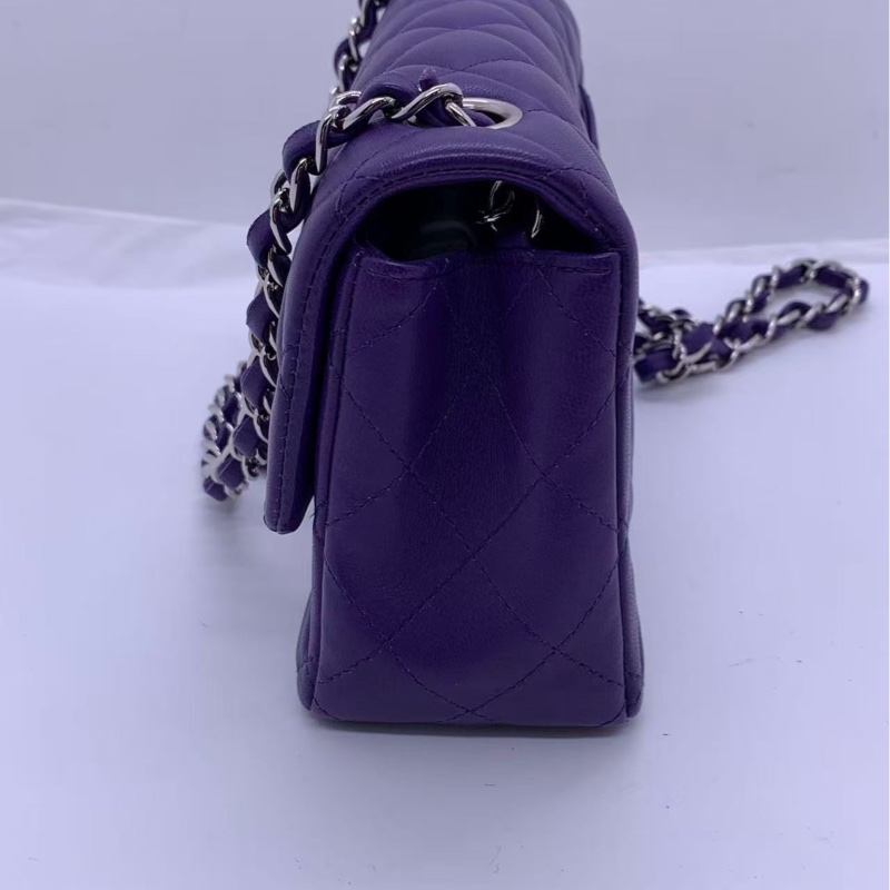 Chanel香奈兒cf大mini紫色羊皮鏈條包銀扣，鐳射21開-3