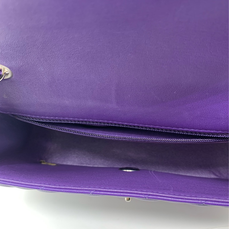 Chanel香奈兒cf大mini紫色羊皮鏈條包銀扣，鐳射21開-6