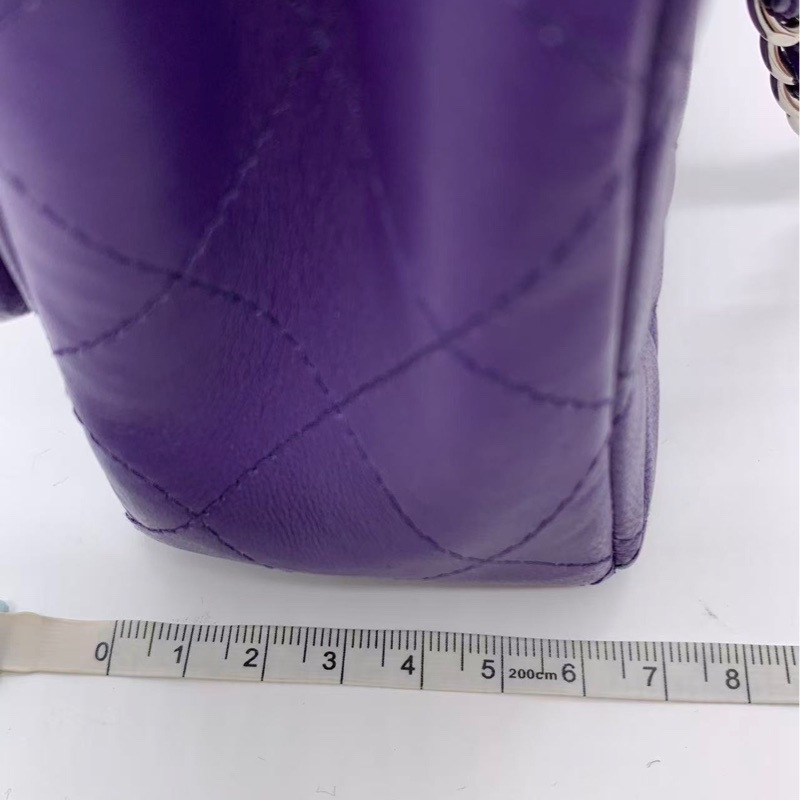 Chanel香奈兒cf大mini紫色羊皮鏈條包銀扣，鐳射21開-10