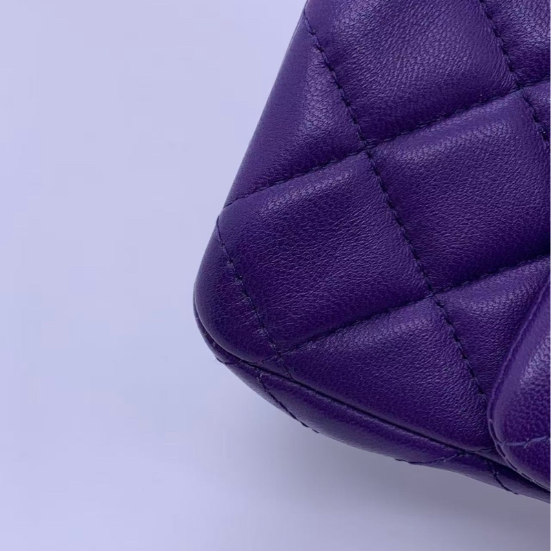 Chanel香奈兒cf大mini紫色羊皮鏈條包銀扣，鐳射21開-11