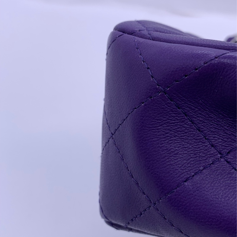 Chanel香奈兒cf大mini紫色羊皮鏈條包銀扣，鐳射21開-12