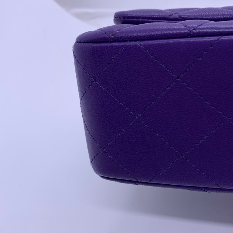 Chanel香奈兒cf大mini紫色羊皮鏈條包銀扣，鐳射21開-13