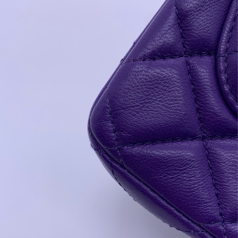 Chanel香奈兒cf大mini紫色羊皮鏈條包銀扣，鐳射21開-14