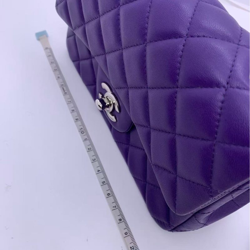Chanel香奈兒cf大mini紫色羊皮鏈條包銀扣，鐳射21開-16